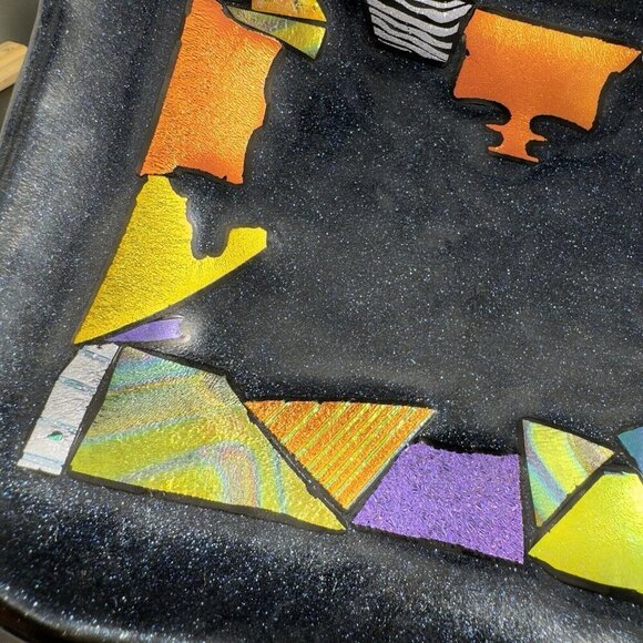 Hand Made Dichroic Art Glass Fused Iridescent Finish Curved Footed Bowl Dish VTG - Picture 13 of 16